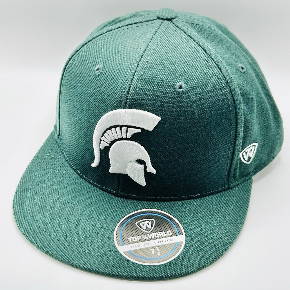 Michigan State Spartans Top of the World Logo Fitted Hat Cap 7 1/2 NCAA Green